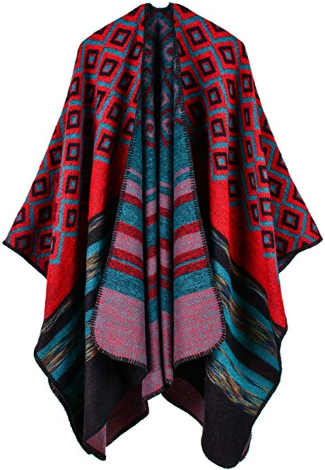 Shmily Girl - Womens Reversible Oversized Poncho Cape Blanket Shawl Cardigans