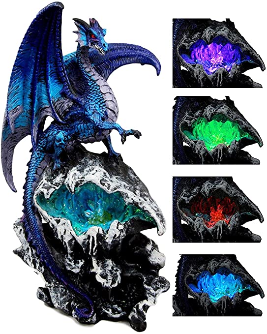 Ebros Gift Aqua Spyro Elemental Dragon Fossil Cave Crystal Mine Guardian LED Night Light Figurine 12.5" H