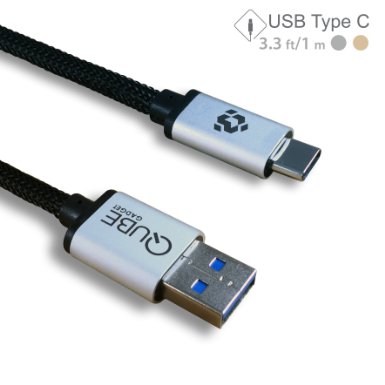 USB Type C to USB Type A 3.0 Cable by Qube Gadget- in aluminum casing & fiber-braided - 3.3FT/1M (Silver)
