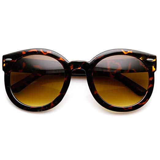 zeroUV - Round Retro Oversized Sunglasses for Women with Colored Mirror and Neutral Lens 53mm