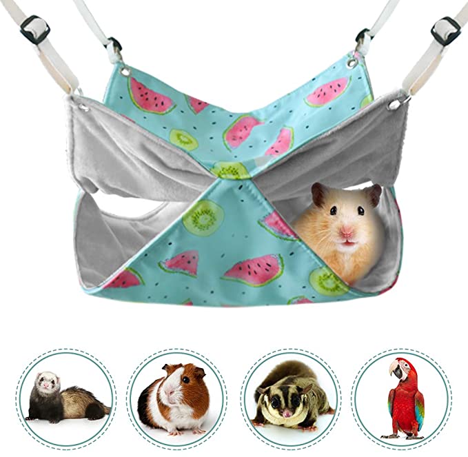HOMEYA Pet Small Animal Hanging Hammock, Bunkbed Hammock Toy for Ferret Hamster Parrot Rat Guinea-Pig Mice Chinchilla Flying Squirrel Sleep Nap Sack Cage Swinging Bed Hideout