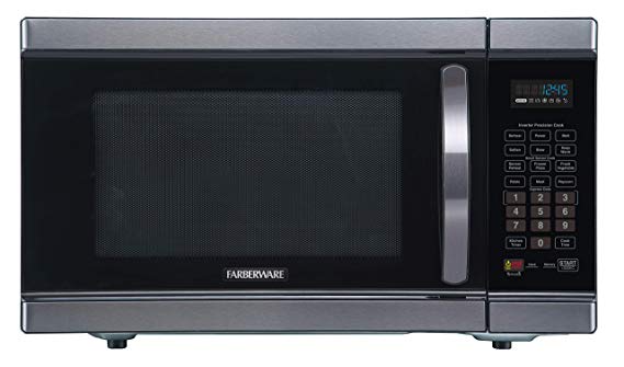 Farberware Black FMO11AHTBSJ 1.1 Cu. Ft 1100-Watt Microwave Oven with Smart Sensor Cooking, Inverter Technology, ECO Mode and LED Lighting, Black Stainless Steel