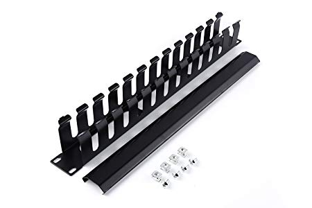 All Metal - 1U 19 Inch Server Rack Wire Management System - Rack Mount Horizontal Cable management with mounting screws 12 large slot Cable Manager Finger Duct with Cover (Server cable management)