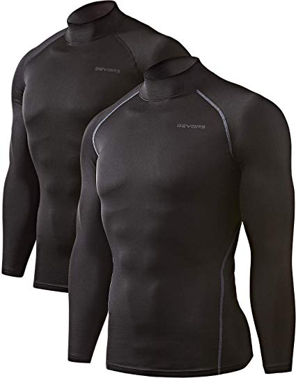 DEVOPS Men's 1~2 Pack Thermal Heat-Chain Compression Baselayer Tops Mock Turtleneck Long Sleeve T-Shirts