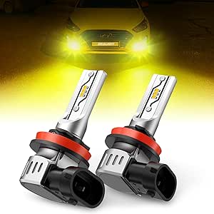 SEALIGHT H11 LED Fog Light Bulbs Yellow, 600% Brightness 10000LM H8 H9 H16 Fog lamp Lights or Daytime Running Lamp, 3000K Golden Yellow, Pack of 2