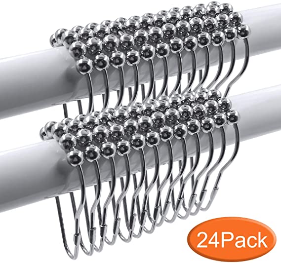 24Packs Shower Curtain Hooks with Clip, Stainless Steel Rustproof Shower Curtain Rings for Bathroom Shower Rods, Polished Chrome Curtains Hooks for Drapes, Heavy Duty Roller Glide Shower Rings