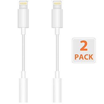 Headphone Adapter to 3.5mm earbuds (2 Pack) Jack Adapter Earphone for Apple iPhone 7 and 7 Plus Lightning Connection Converter - White (white)