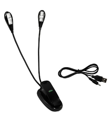 Ipow Rechargeable 4-led Flexible Clip on Desk Table Usb Light Lamp - Dual Adjustable Long Arm with 2 Head Perfect for Bbq Grill Reading Working Laptop Book Music Piano Bed Desktop Tabletop