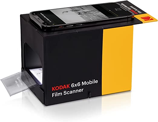 KODAK 6x6 Mobile Film Scanner, Convert and Save 6x6 Slides & Negatives [120 & 220 Film Formats] to Your Smartphone | Eco-Friendly Cardboard Scanner Box, LED Light Panel & Gloves