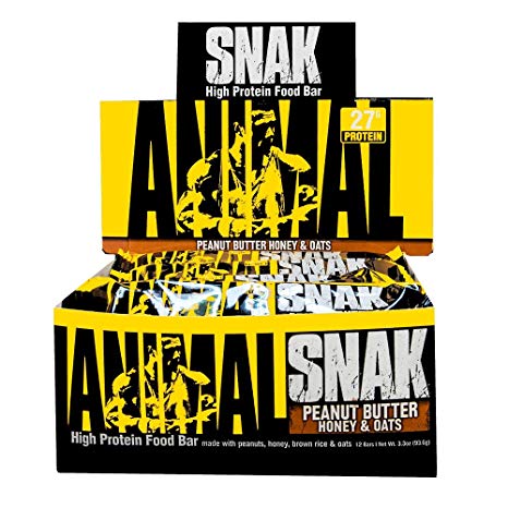 Universal Nutrition Animal Snak High Protein Food, Peanut Butter Honey & Oats, 12 Count