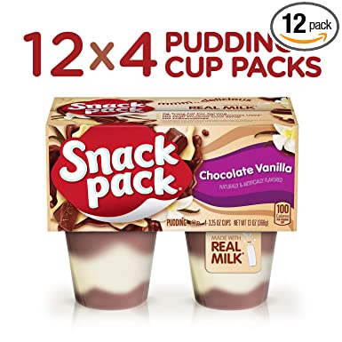 Snack Pack Chocolate Vanilla Pudding Cups, 4 Count, 12 Pack