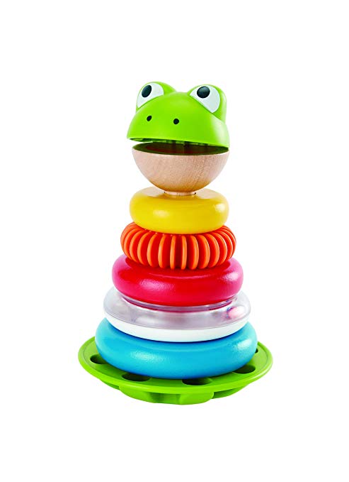 Hape Mr. Frog Stacking Rings | Multicolor Wooden Ring Stacker Play Set, Educational Toy for Children