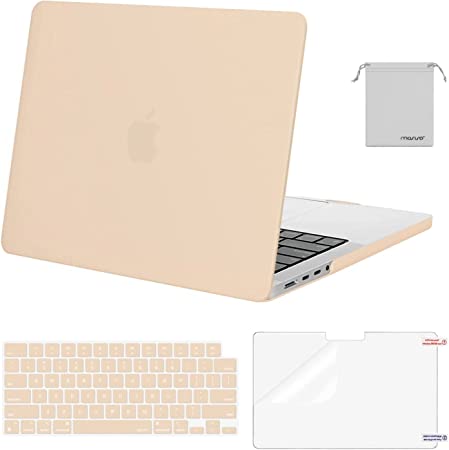 MOSISO Compatible with MacBook Pro 14 inch Case 2021 2022 Release A2442 M1 Pro/Max with Liquid Retina XDR Display Touch ID, Plastic Hard Shell&Keyboard Skin&Screen Protector&Storage Bag, Apricot