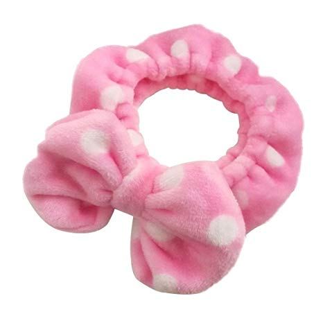 Shintop Makeup Headband - Lovely Soft Fleece Elastic Hair Band for Spa Shower Mask and Washing Face (Pink Polka Dots)