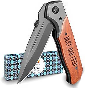 NedFoss Pocket Knife for Men, Gifts for Dad Father, 3.5" Blade Folding Knife with Wood Handle, Pocket Clip, Safty Lock, Great Christmas Birthday Gifts Ideas from Daughter Son for Dad