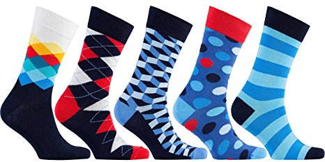 Socks n Socks-Men's 5-pair Luxury Fun Cool Cotton Colorful Dress Socks Gift Box …