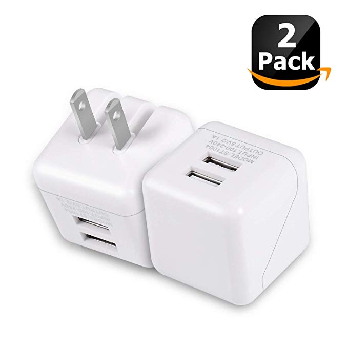 USB Wall Charger, 5V/2.1A Dual USB Wall Charger Fast Charger Portable Travel Charger with Foldable Plug for iPhone X/8/7/6s/6 Plus, iPad Pro/Air 2/mini 4, Galaxy S9/S8/S7 and More (2Pack)