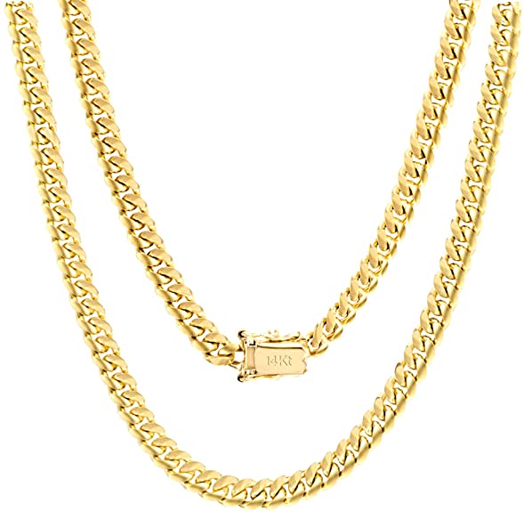 Nuragold 14k Yellow Gold 5mm Solid Miami Cuban Link Chain Pendant Necklace, Mens Jewelry Box Clasp 18" 20" 22" 24" 26" 28" 30"