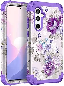 Hocase for Galaxy S23 FE Case, Heavy Duty Shockproof Protection Soft Silicone Rubber Hard Plastic Bumper Hybrid Protective Case for Samsung Galaxy S23 FE 5G (6.4") 2023 - Lavender Flowers