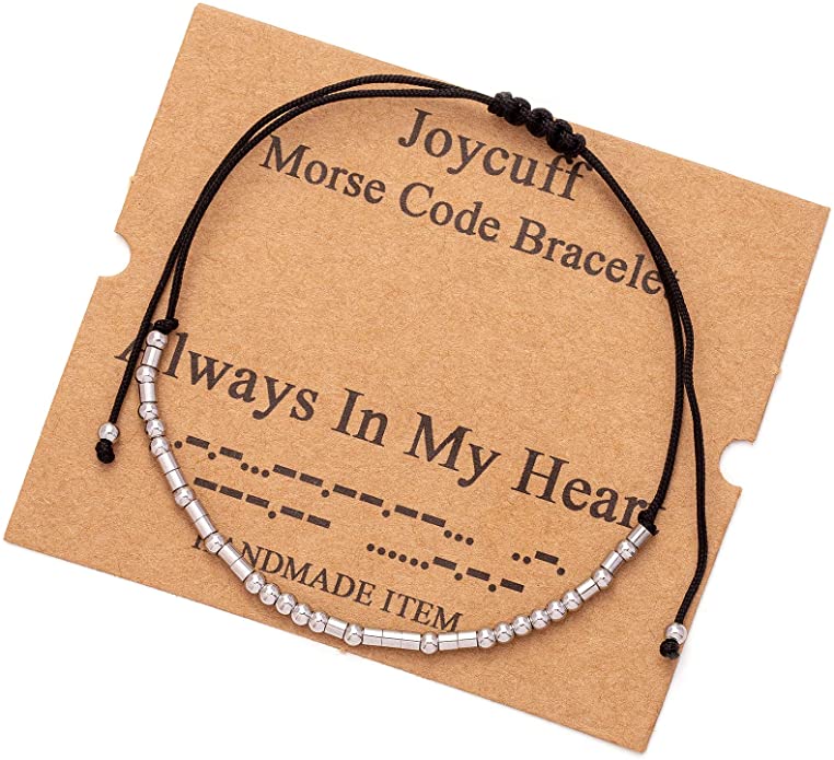 Joycuff Morse Code Bracelets Inspirational Dainty Bangle for Women Mom Daughter Sister Birthday Gifts Handmade Trendy Jewelry for Her Teen Girl Friend Adjustable Wrap Bracelet