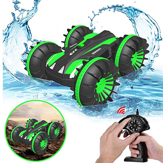 Pussan Gifts for 6-10 Year Old Boys Amphibious Remote Control Car for Kids 2.4 GHz RC Stunt Car for Boys Girls 4WD Off Road Monster Truck Gifts Remote Control Boat Summer Beach Toy Green