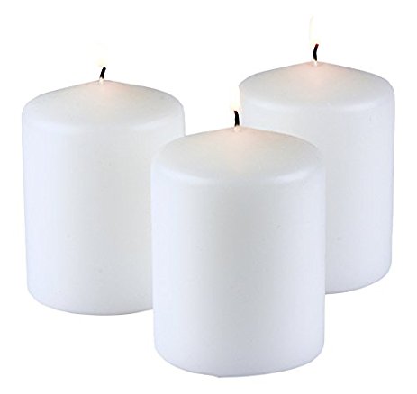 Higlow Dripless Pillar Candles Unscented Elegant Brides Wedding Decoration Centerpieces, Parties, Gifts, 3" L x 3" H x 4" W, White, Set of 3