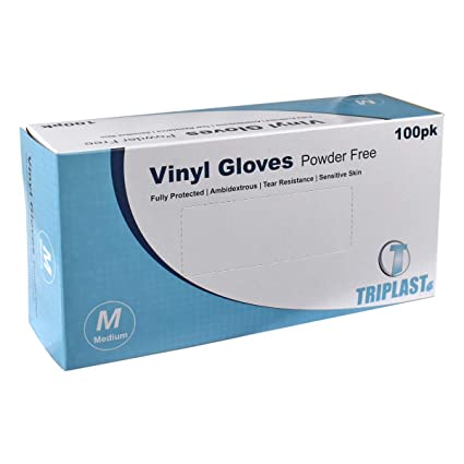 Clear Vinyl Powder Free Gloves | Pack of 100 | Latex Free | Medium Size (Clear Medium)