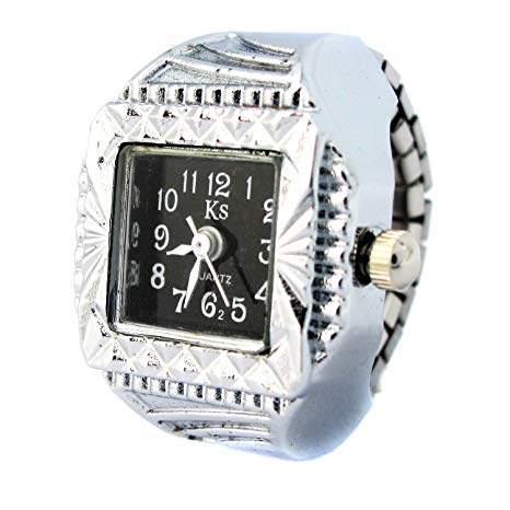 YouYouPifa Simplicity Square Dial Decor Elastic Band Finger Ring Watch