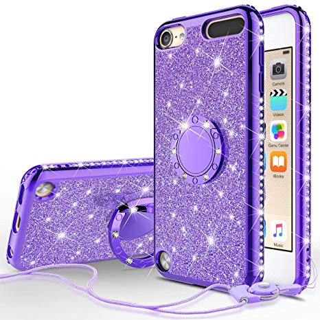 Wydan Case Compatible for Apple iPod Touch 7th, 6th, 5th Generation - Bling Glitter Ring Kickstand Phone Cover