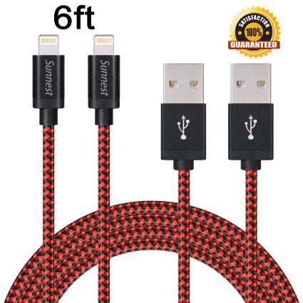 Sunnest 2 Pack 6ft 8 Pin Lightning Cable with Aluminum Connector Extra Long Nylon Braided Syncing and Charging Cord Wire for iphone 6s, 6s plus, 6plus, 6,5s 5c 5,iPad Mini, Air,iPad5,iPod on iOS9