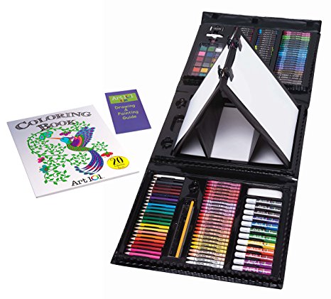 Art 101 Kids PVC 179-Piece Double Sided Trifold Easel Art Set With Bonus Coloring Book