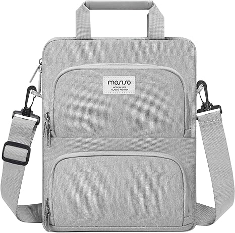 MOSISO 360 Protective Vertical Tablet Shoulder Bag Compatible with iPad Pro 12.9 inch M2 & M1 (6th/5th/4th/3rd Gen) 2022-2018,Surface Pro 12.3 inch X/7/6/5/4/3/2/1 with 2 Curved Pockets, Gray