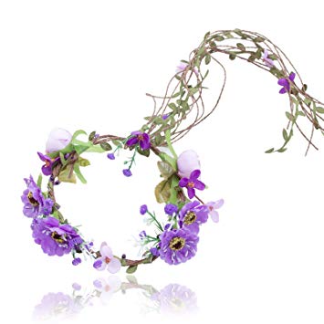 Flower Crown Headband Floral Headpiece - AWAYTR Women Girl Bohemia Adjustable Tree Rattan Leaf Flower Garland Hair Wreath Wedding photography Decoration (Purple)