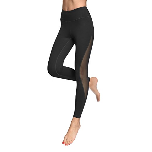 ONGASOFT Women Mesh Yoga Leggings Workout Pants w Inner Pocket Gym Capri