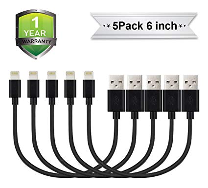 Kinbashi 5Pack 6 Inch Short Charger Cables, USB to Wire Data Sync Charging Cord i7,8,X,XS,XS MAX, Pod,Pad