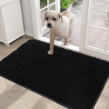 OLANLY Dog Door Mat for Muddy Paws, Absorbs Moisture and Dirt, Absorbent Non-Slip Washable Mat, Quick Dry Microfiber, Mud Mat for Dogs, Entry Indoor Door Mat for Inside Floor(36x24 Inches, Black)