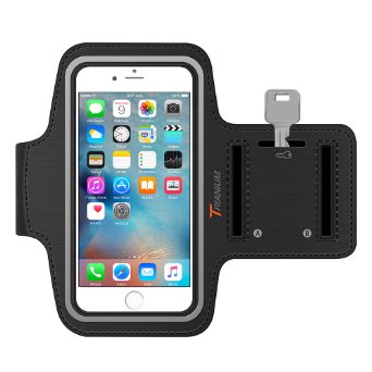 Trianium Armband For iPhone 6/6S PLUS, LG G5, Note 3/4/5 with case (fits with Otterbox Defender & Lifeproof case) ArmTrek Pro Exercise Running Pouch Key Holder Good For Hiking, Biking, Walking- Black