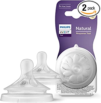 Philips Avent Natural Response Bottle Teat - 2 x Baby Bottle Flow 3 Teats for Newborn Babies, 1  Months, BPA Free (Model SCY963/02)