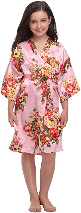 Girls Floral Satin Robes for Spa Party Flower Girl Robes Toddler Wedding Silk Robes