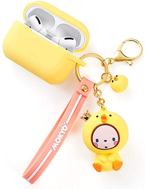 ESR Protective Cover for AirPods Pro Charging Case (2019 Release), Bounce Carrying Case with Cute Animal Keychain, Visible Front LED, Shock-Absorbing Soft Slim Silicone Case Skin, Yellow