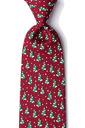 Men's 100% Silk Winter Holiday Snow Topped Christmas Tree XL Extra Long Tie Necktie