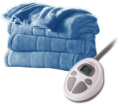 Sunbeam Heated Electric Blanket Channeled Microplush Twin Size Heritage Blue