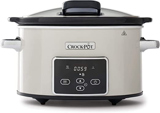 Crock-Pot Electric Slow Cooker with Hinged Lid | Programmable Digital Display | 3.5L (2-3 People) | Keep Warm Function | Mushroom & Chrome [CSC060]