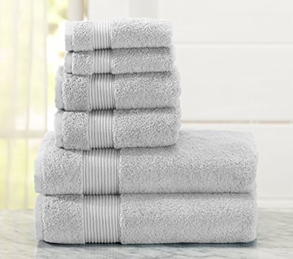 6-Piece Luxury Hotel / Spa 100% Turkish Cotton Towel Set, 600 GSM. Includes Bath Towels, Hand Towels and Washcloths. Melanie Collection By Great Bay Home Brand. (Glacier Grey)