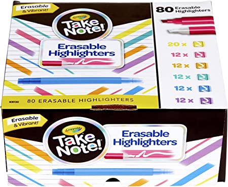 Crayola Erasable Highlighters, Assorted Colors, Bulk School Supplies, 80Count