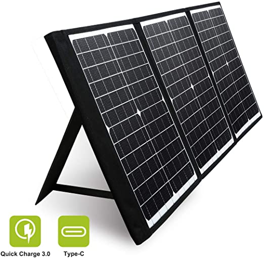 PAXCESS 60W 18V Portable Solar Panel, Off Grid Foldable Solar Charger with USB QC 3.0&Type C Output, Compatible with Rockpals/Jackery/Suaoki Solar Generator Power Station for Outdoor Camping