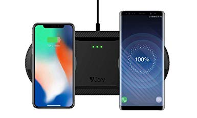 Jarv 20W Fast Wireless Desktop Charging Station Can Simultaneously Charge Two Cell Phones at Once. Certified Qi Enabled Wireless Charging Pad for Apple iPhone/XS/XR/8/8 Plus and More