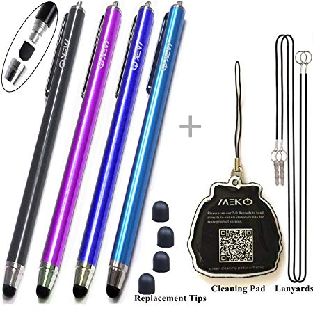 {Upgrade Version} 4Packs Premium Branded Styli/Stylus, MeKo[0.22-inch Rubber Tip Series] 5.5 L Replaceable Thin-Tip Stylus For all Touch Screen Smart Phones &Tablets - 4Pcs (Black&Dark Blue&Purple&Ocean Blue)   4 Extra Replaceable Soft Rubber Tips and 2 X 15 Detachable Elastic Lanyards