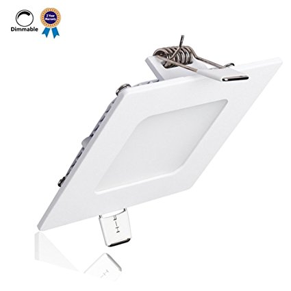 LED Panel Light, SunGlobal 12W Dimmable Square Ultra-thin Recessed LED Light, 80W Incandescent Equivalent, 960lm, Cold White 5000K, Cut Hole 6.1 Inch, 110V LED Driver