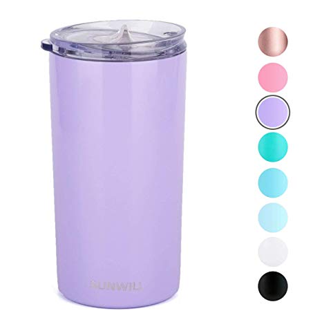 SUNWILL Coffee Mug with Lid, Vacuum Insulated Skinny Tumbler Lowball, Double Wall Stainless Steel Coffee Cup for Travel, Indoor and Outdoor 12oz, Lavender